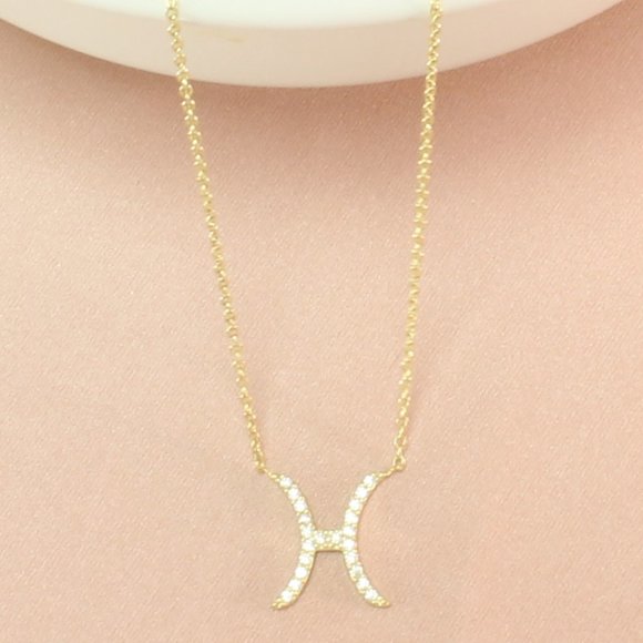 14k Gold Vermeil Pisces Zodiac CZ Necklace - Picture 3 of 6